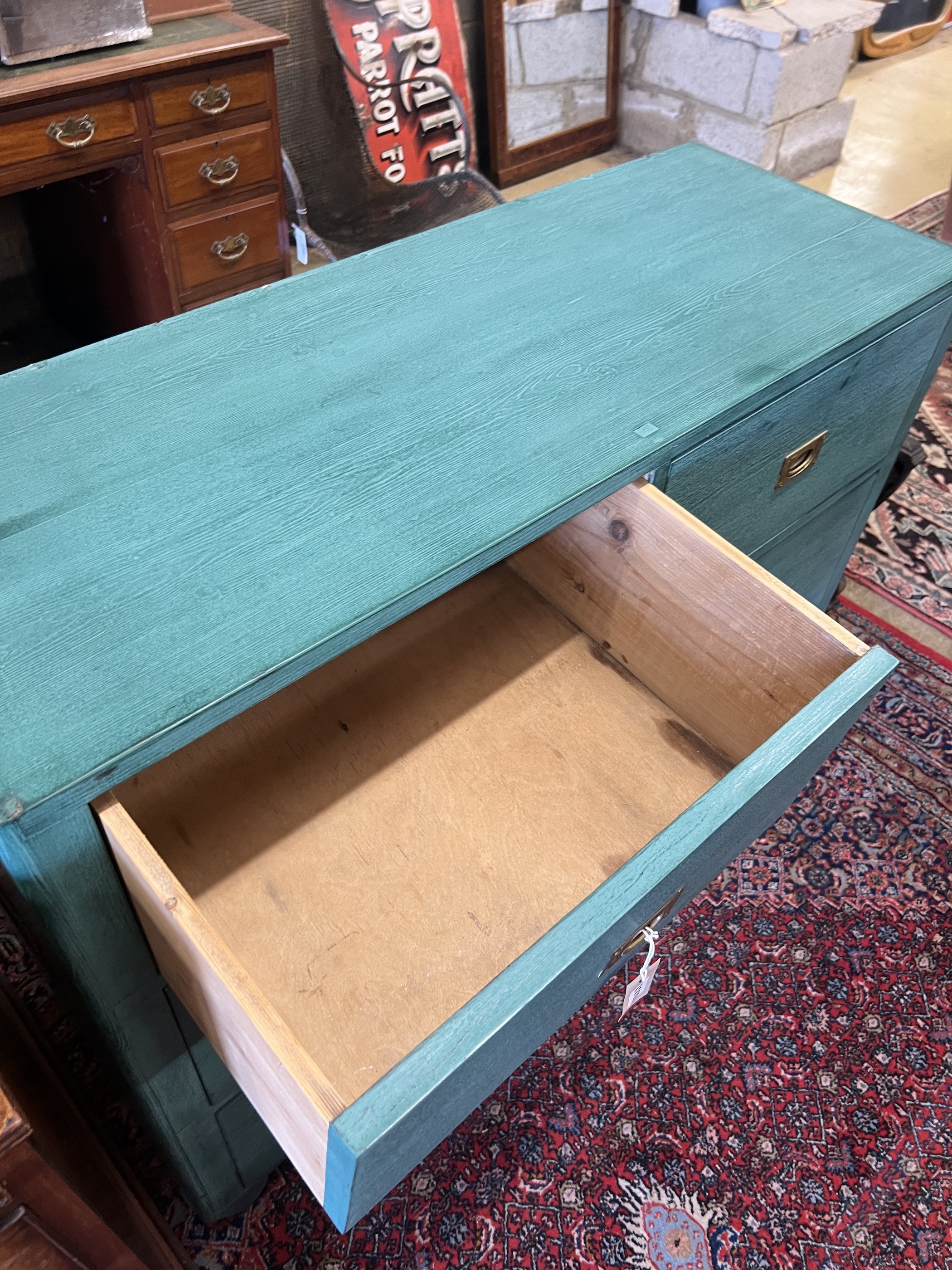 A Victorian style painted pine four drawer chest, width 114cm depth 42cm, height 90cm
